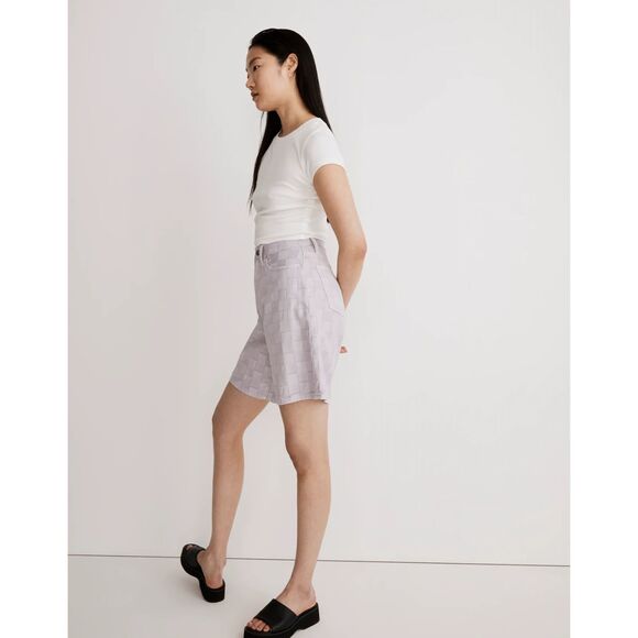 NWT Madewell Bermuda Shorts in Checkerboard Jacquard‎ Women's 30 Color Lavander - Picture 2 of 8